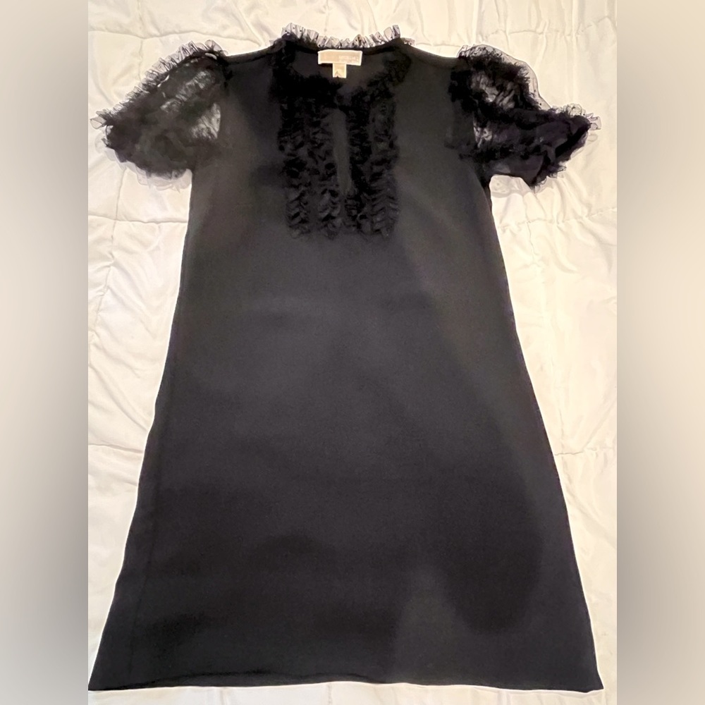 🕷️ ☠️ 🖤 Michael Michael Kors Wednesday Addams Ruffle Mesh Tulle Shift Dress XS